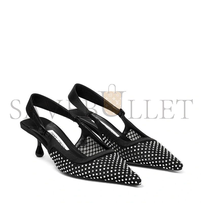 Ji*y Ch* amel 50 black crystal mesh & satin pumps amel50qhs